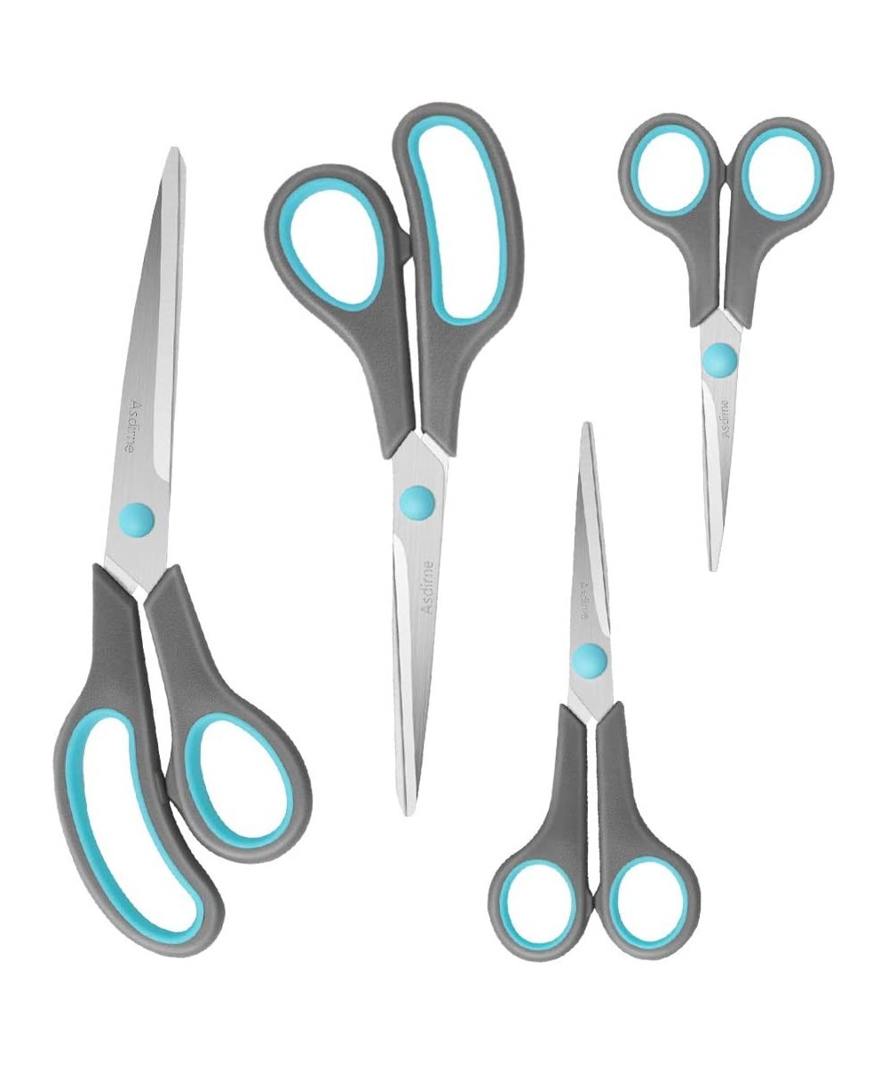 Scissors Set of 4 Premium Stainless Steel Razor Blades Ergonomic Semi-Soft Rubber Grip Suitable for School Office and Family ...