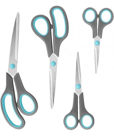 Scissors Set of 4 Premium Stainless Steel Razor Blades Ergonomic Semi-Soft Rubber Grip Suitable for School Office and Family ...