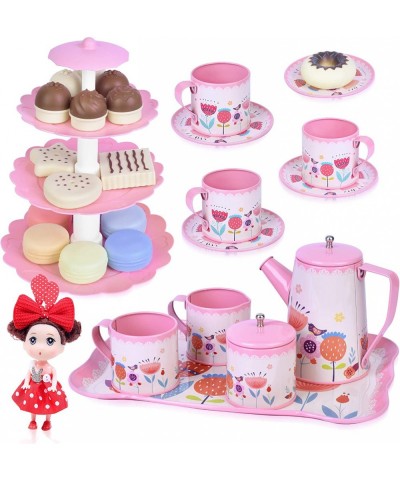 Little Girls Tea Party Set - 38 Princess Tea Party Toys Including Teapot Tray Dessert Tower Cookie Cake & Super Cute Dolls Gi...