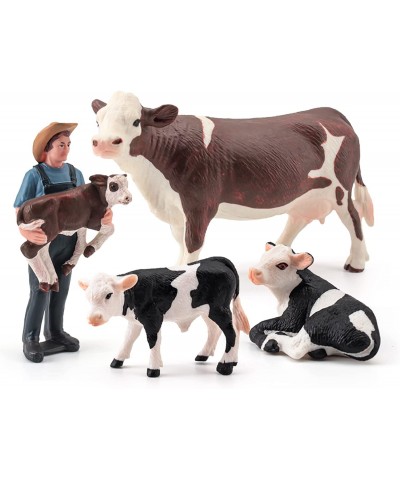 Cows Toys for Kids 4PCS Realistic Simmental Cow Holstein Calf Lying Calf Cake Topper Farm Animal Set Decor Collection School ...