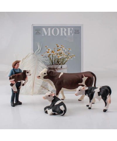 Cows Toys for Kids 4PCS Realistic Simmental Cow Holstein Calf Lying Calf Cake Topper Farm Animal Set Decor Collection School ...