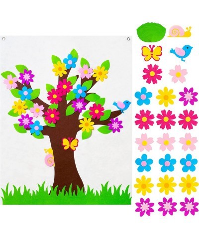 49Pcs DIY Spring Tree Felt Board Craft Kit Flower Leaf Butterfly Snail Bird Detachable Ornaments Spring Party Decoration for ...