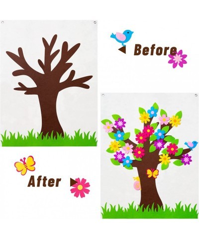 49Pcs DIY Spring Tree Felt Board Craft Kit Flower Leaf Butterfly Snail Bird Detachable Ornaments Spring Party Decoration for ...