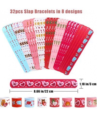 Valentine's Day Slap Bracelet Set 32pcs Animal Heart Snap Bracelet Wristband and 36pcs Gift Cards for Kids School Classroom G...