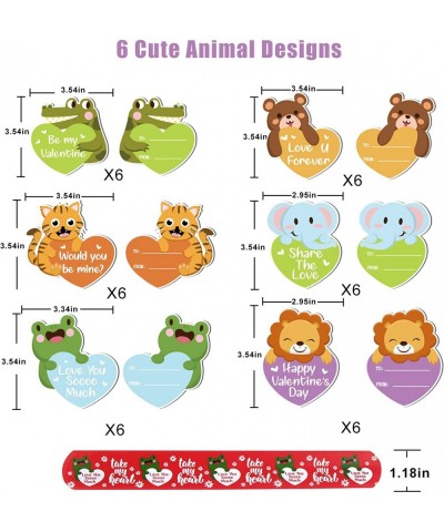 Valentine's Day Slap Bracelet Set 32pcs Animal Heart Snap Bracelet Wristband and 36pcs Gift Cards for Kids School Classroom G...