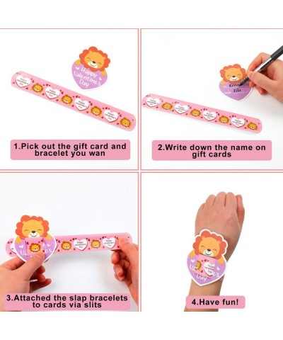 Valentine's Day Slap Bracelet Set 32pcs Animal Heart Snap Bracelet Wristband and 36pcs Gift Cards for Kids School Classroom G...