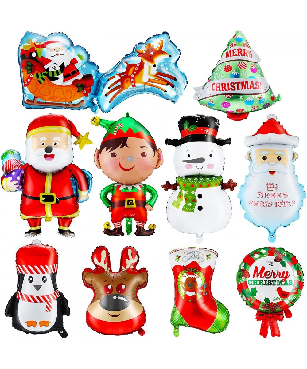 10 Pieces Christmas Foil Balloons Santa Reindeer Snowman Elk Christmas Tree Balloon Decoration for Xmas Winter Theme Birthday...