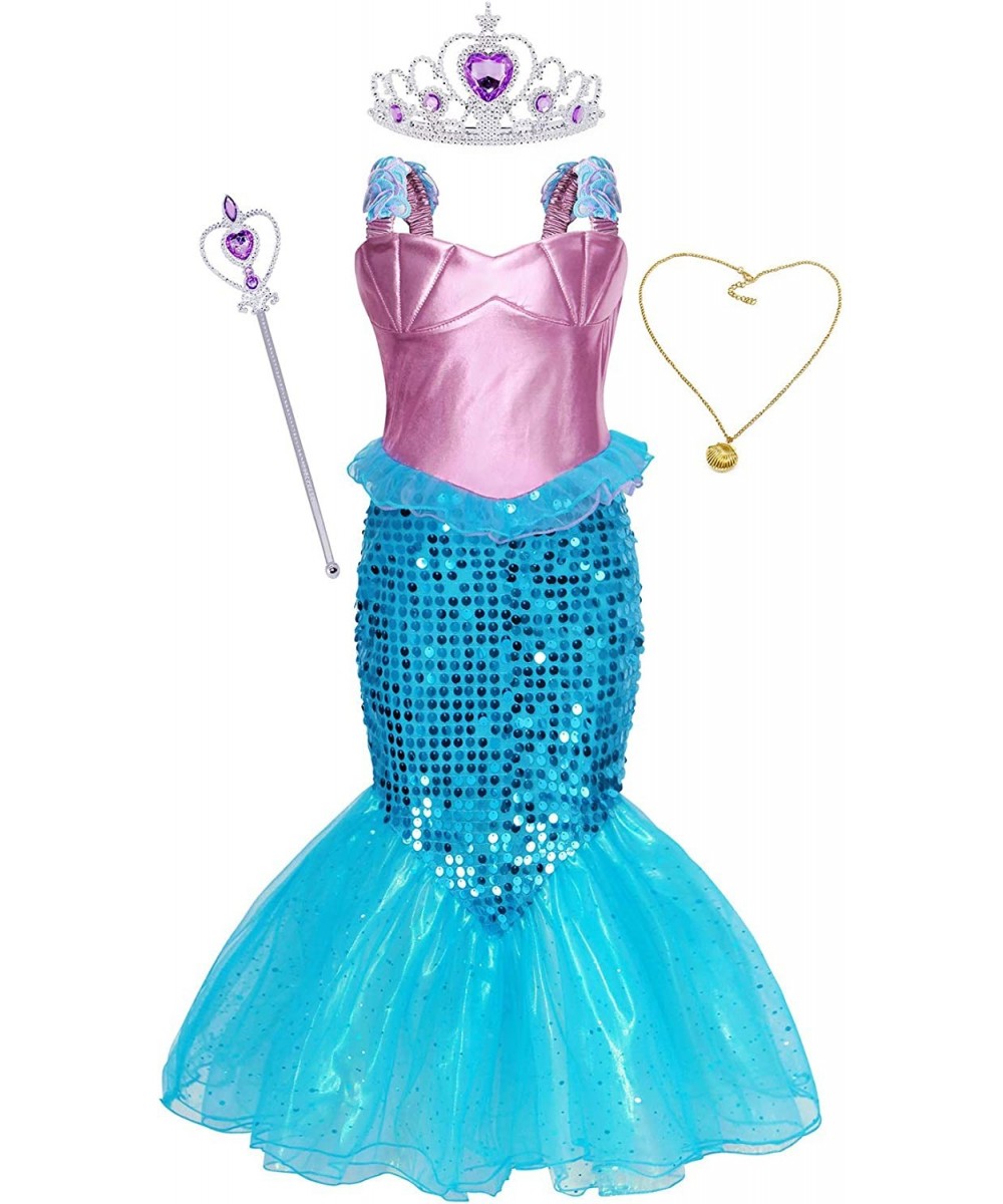 Mermaid Dress for Girls Halloween Mermaid Costume Birthday Party Dress Up Outftis with Accessories $45.74 Kids' Costumes