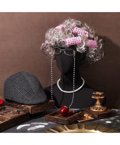 9 Pieces Old Lady Costume Set Old Man Costume Granny Costume for Kids Halloween 1920s Gatsby Old Lady Wig Grandma Costume (Gr...