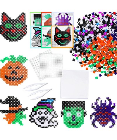 1600 Pieces Halloween Craft Kit Halloween Fuse Bead Kit with 6 Keychains Fuse Beads Set in 6 Different Designs Pumpkin Ghost ...