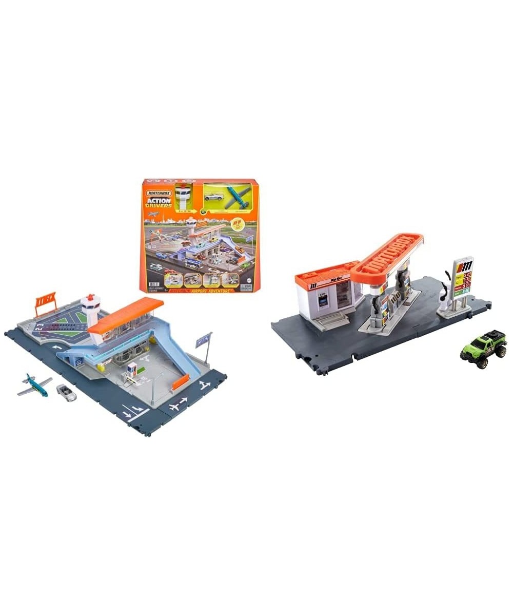 Action Drivers Airport Adventure & Action Drivers Fuel Station Playset for Kids 3 Years Old & Up with 1 1:64 Scale Vehicle Fi...