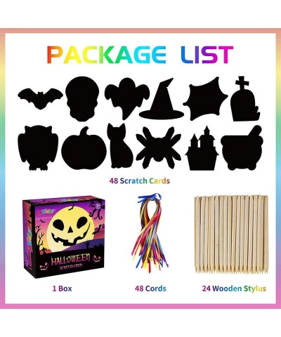 Scratch Paper Craft for Kids - 48 Pcs Halloween Magic Rainbow Scratch Paper Off Cards Set for Kids Crafts Arts Supplies Hallo...