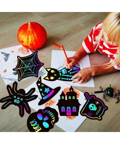 Scratch Paper Craft for Kids - 48 Pcs Halloween Magic Rainbow Scratch Paper Off Cards Set for Kids Crafts Arts Supplies Hallo...