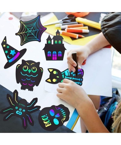 Scratch Paper Craft for Kids - 48 Pcs Halloween Magic Rainbow Scratch Paper Off Cards Set for Kids Crafts Arts Supplies Hallo...