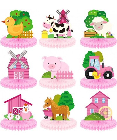 9 Pack Farm Animals Honeycomb Centerpieces Pink Farm Themed Birthday Party Supplies Barn Party Decorations Table Toppers 3D B...