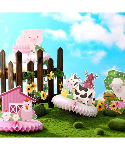 9 Pack Farm Animals Honeycomb Centerpieces Pink Farm Themed Birthday Party Supplies Barn Party Decorations Table Toppers 3D B...