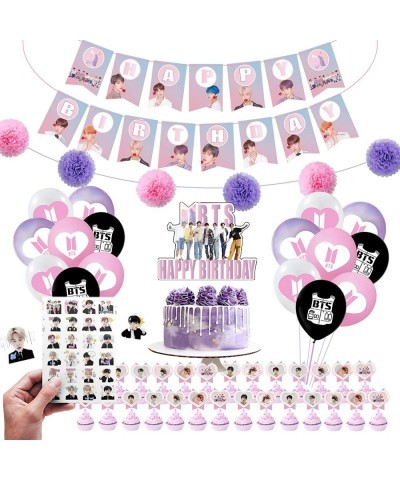 BTS Birthday Party Kit Supplies For Bangtan Boys includes Banner - 1 Cake Topper - 24 Cupcake Toppers - 16 Balloons - 40 Stic...