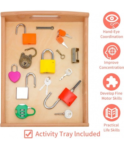 Montessori Lock and Key Toy Set Wooden Tray Montessori Materials Homeschool Preschool Educationl Toys for 3+ Year Old Toddler...