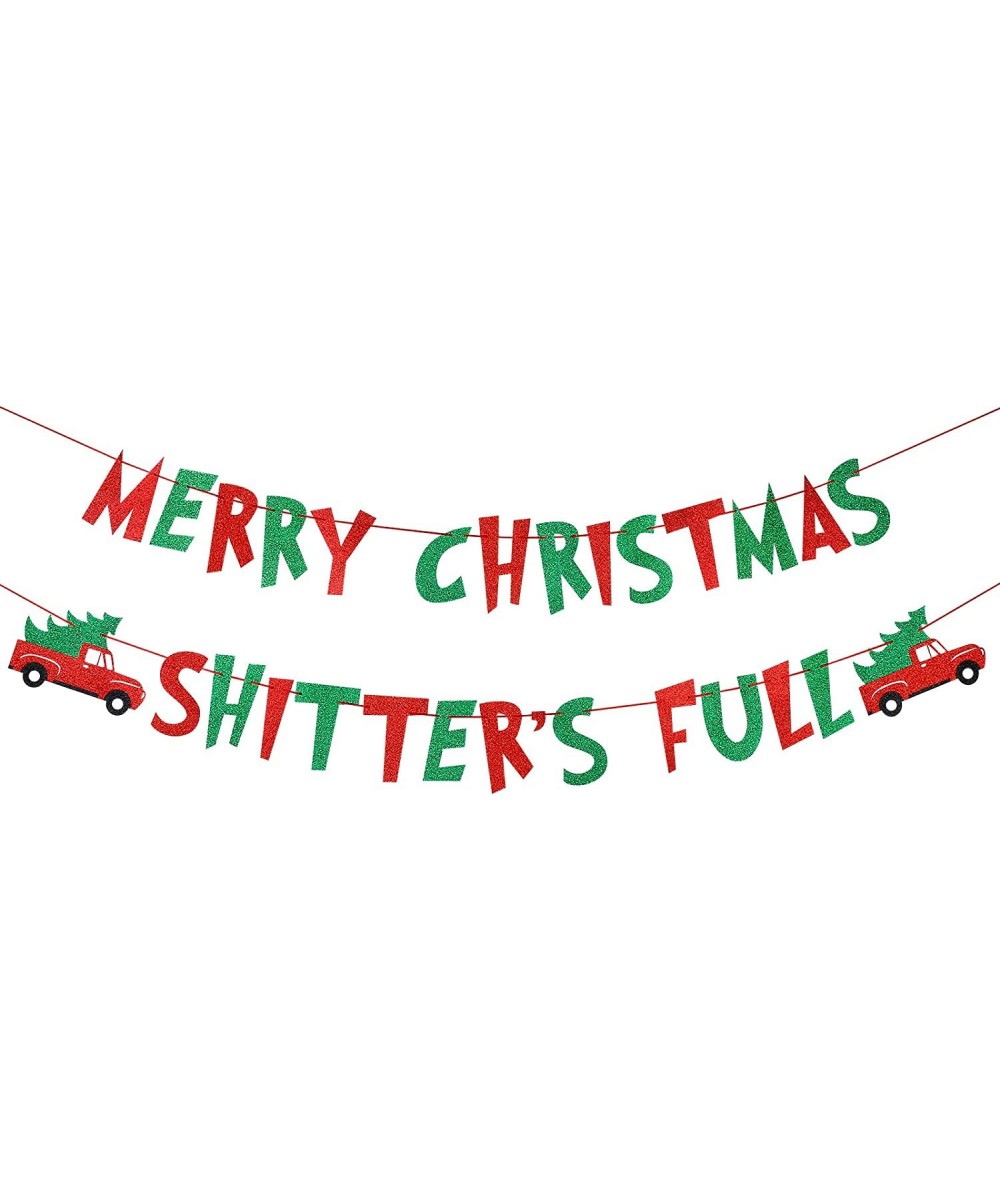 Merry Christmas Shitters Full Banner Red and Green Glitter Christmas Vacation Party Banner Decorations Ugly Christmas Sweater...