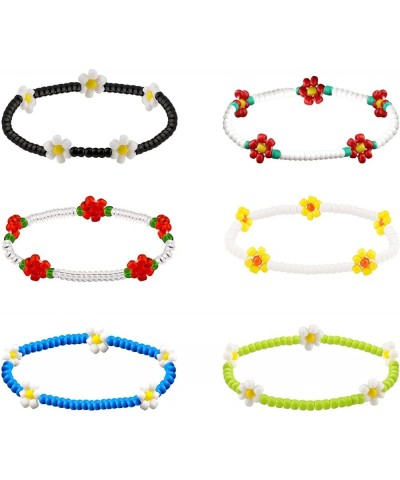 6pcs Flower Bead Bracelet Color Beaded Bracelets Bohemian Bracelet Ankle Bracelets with Lobster Clasp y2k Aesthetic Jewelry f...