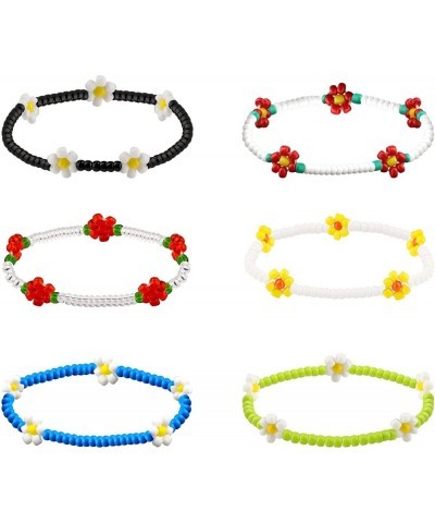 6pcs Flower Bead Bracelet Color Beaded Bracelets Bohemian Bracelet Ankle Bracelets with Lobster Clasp y2k Aesthetic Jewelry f...