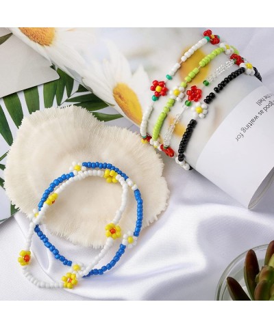 6pcs Flower Bead Bracelet Color Beaded Bracelets Bohemian Bracelet Ankle Bracelets with Lobster Clasp y2k Aesthetic Jewelry f...