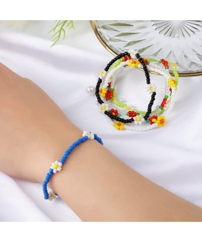 6pcs Flower Bead Bracelet Color Beaded Bracelets Bohemian Bracelet Ankle Bracelets with Lobster Clasp y2k Aesthetic Jewelry f...