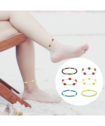 6pcs Flower Bead Bracelet Color Beaded Bracelets Bohemian Bracelet Ankle Bracelets with Lobster Clasp y2k Aesthetic Jewelry f...