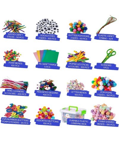 Jumbo Arts & Crafts Kit Box - 2 000+ Pieces Pompoms Craft Sticks Pipe Cleaners Scissors & More in Large Craft Box - Art Suppl...