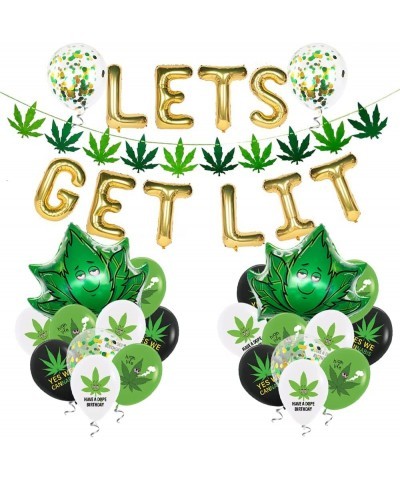 47pcs 'lets get lit' Party decorations for adults weed set includes Latex Marijuana balloons weed shape foil balloons and ban...