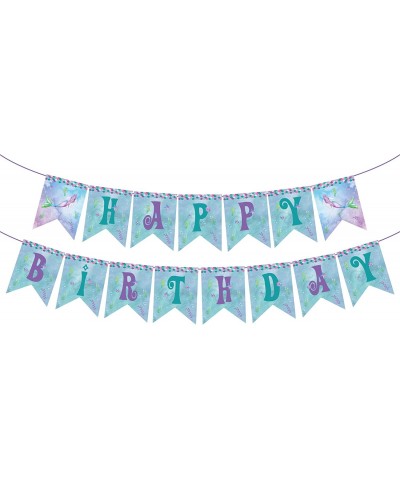 Mermaid Birthday Banner Party Supplies Serves 8–Mermaid Dinner Plates Dessert Plates Mermaid Banner Cups and Napkins(61PCS) $...