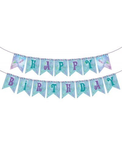 Mermaid Birthday Banner Party Supplies Serves 8–Mermaid Dinner Plates Dessert Plates Mermaid Banner Cups and Napkins(61PCS) $...