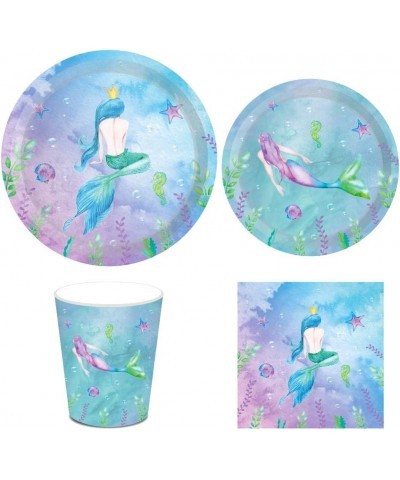 Mermaid Birthday Banner Party Supplies Serves 8–Mermaid Dinner Plates Dessert Plates Mermaid Banner Cups and Napkins(61PCS) $...