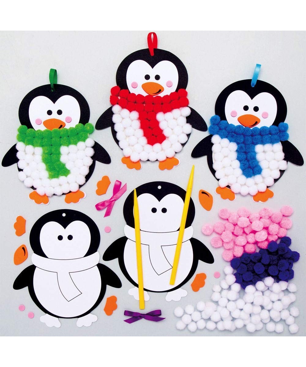 AX356 Penguin Pom Pom Decoration Kits - Pack of 5 Christmas Tree Ornmanets for Kids Arts and Crafting Activities $16.34 Kids'...