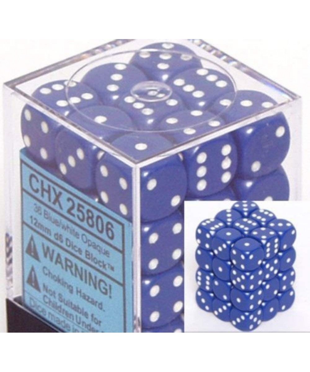 Dice D6 Sets: Opaque Blue with White - 12Mm Six Sided Die (36) Block of Dice $20.89 Game Accessories