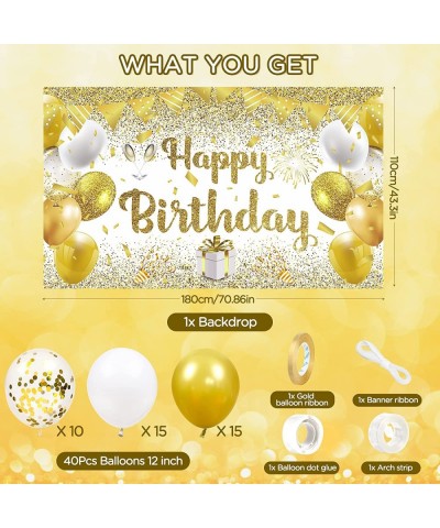 41Pcs Gold White Birthday Party Decorations Gold and White Happy Birthday Backdrop Banner and 40Pcs Gold White Confetti Ballo...