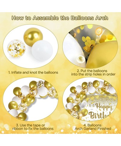 41Pcs Gold White Birthday Party Decorations Gold and White Happy Birthday Backdrop Banner and 40Pcs Gold White Confetti Ballo...