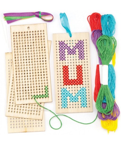 AR141 Wooden Bookmark Cross Stitch Kits - Pack of 4 Embroidery Set with Thread for Kids $16.66 Kids' Drawing & Writing Boards