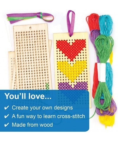 AR141 Wooden Bookmark Cross Stitch Kits - Pack of 4 Embroidery Set with Thread for Kids $16.66 Kids' Drawing & Writing Boards