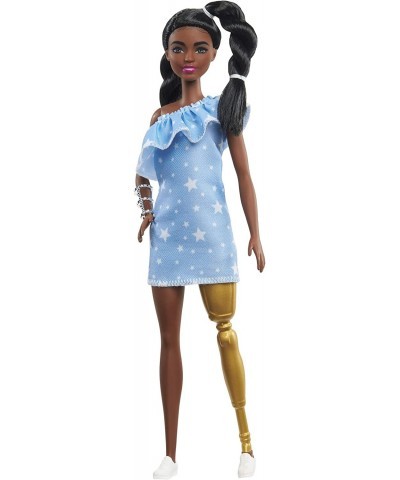 Fashionistas Doll 146 with 2 Twisted Braids & Prosthetic Leg Wearing Star-Print Dress White Shoes & Arm Bracelet Toy for Kids...