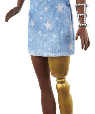 Fashionistas Doll 146 with 2 Twisted Braids & Prosthetic Leg Wearing Star-Print Dress White Shoes & Arm Bracelet Toy for Kids...