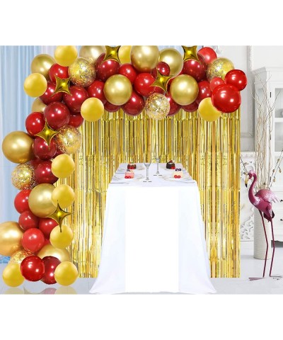 Red and Gold Balloon Garland Arch Kit with Ruby Red and Gold Balloon Star Balloon Confetti Balloons and Background Curtain fo...