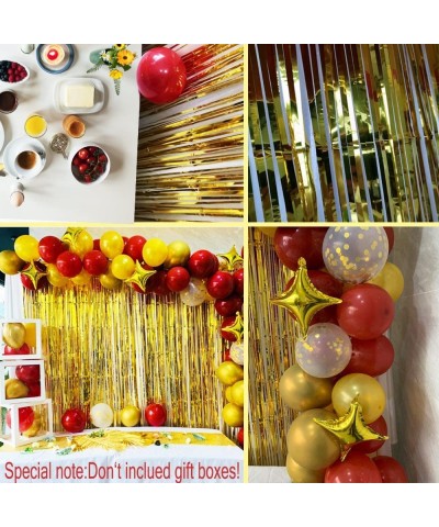 Red and Gold Balloon Garland Arch Kit with Ruby Red and Gold Balloon Star Balloon Confetti Balloons and Background Curtain fo...