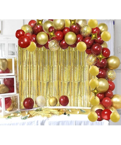 Red and Gold Balloon Garland Arch Kit with Ruby Red and Gold Balloon Star Balloon Confetti Balloons and Background Curtain fo...