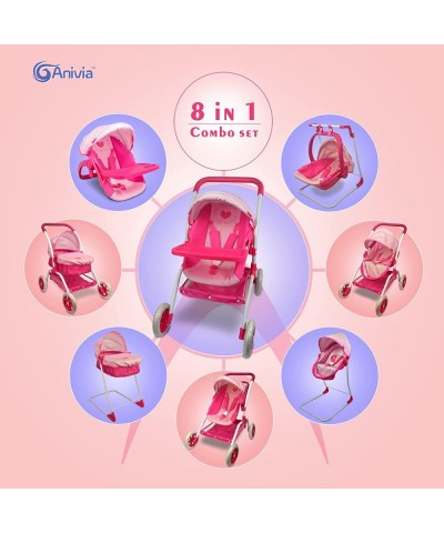 Baby Doll Stroller and Doll Swings for 15 inches Dolls | 8 in 1 | Doll Pram/ Carrier/ Stroller with Removable Bassinet & Bed ...