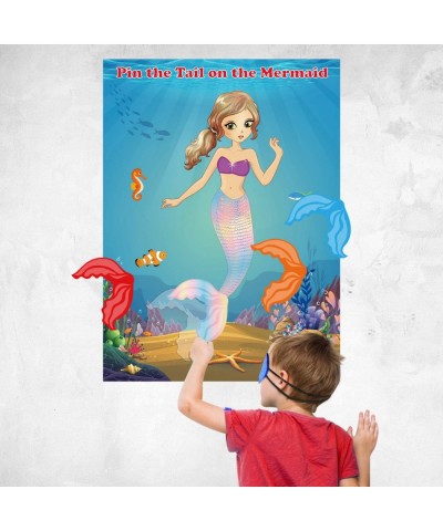 Mermaid Party Supplies Pin The Tail on The Mermaid Party Game with 24Pcs Tail Stickers for Mermaid Party Favors Kids Birthday...