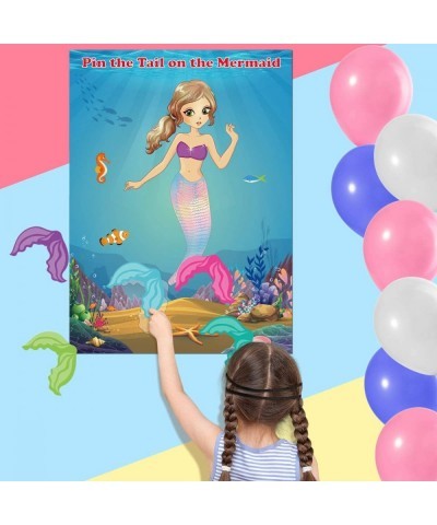 Mermaid Party Supplies Pin The Tail on The Mermaid Party Game with 24Pcs Tail Stickers for Mermaid Party Favors Kids Birthday...