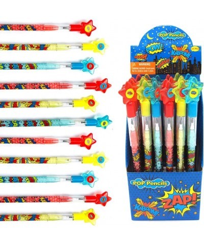 24 Pcs Superhero Text Multi Point Stackable Push Pencil Assortment with Eraser for Superhero Birthday Party Favor Prize Carni...