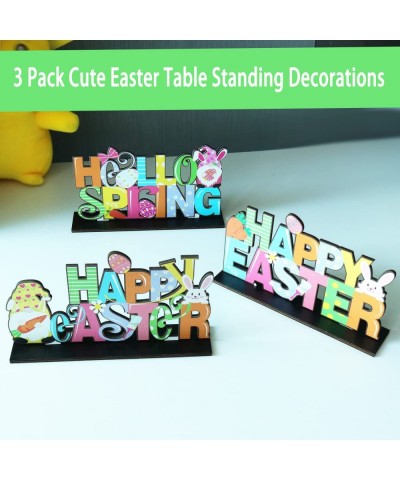 3 Pack Easter Wooden Centerpiece Table Decorations Spring Table Decor Signs Tabletopper Centerpiece Signs for Easter Home Off...