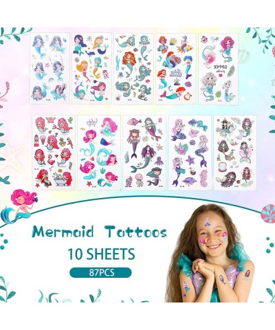 120 Pieces Mermaid Party Favor Set Mermaid Party Goodie Bag Fillers Mermaid Silicone Bracelet Stamper Keychain Rings Temporar...